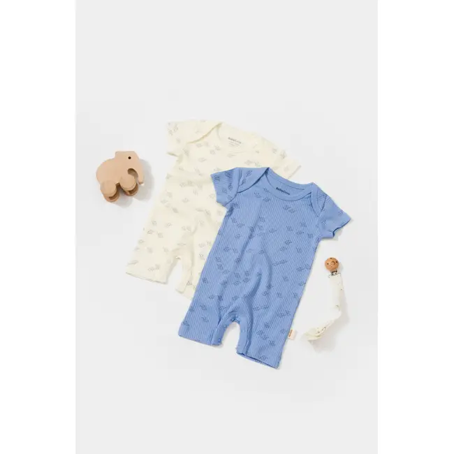 Set 2 salopete scurte Printed, BabyCosy, 50% modal+50% bumbac, Ecru/Lavanda (Marime: 0-3 Luni) JEMBC-CSYM11425-0
