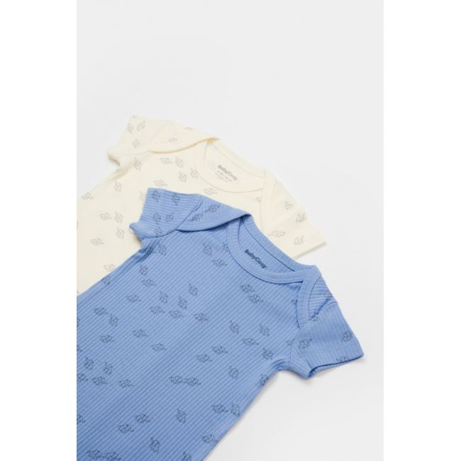 Set 2 salopete scurte Printed, BabyCosy, 50% modal+50% bumbac, Ecru/Lavanda (Marime: 9-12 luni) JEMBC-CSYM11425-9