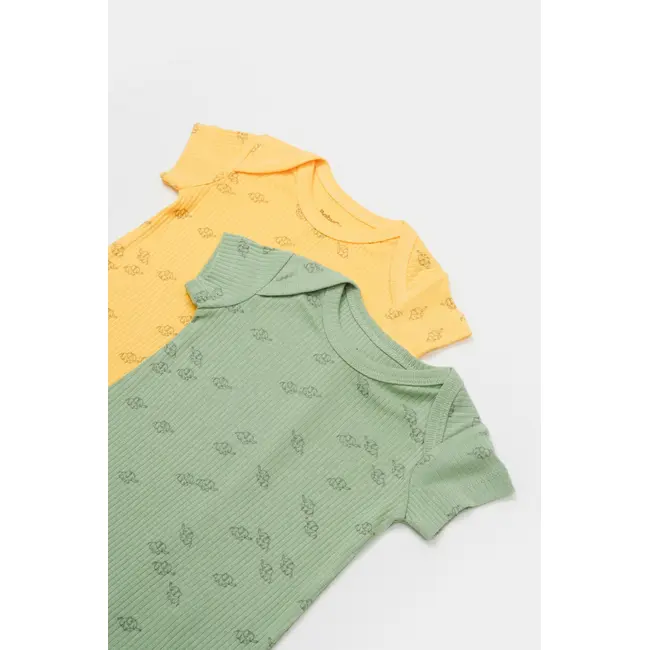 Set 2 salopete scurte Printed, BabyCosy, 50% modal+50% bumbac, Lamaie/Verde (Marime: 3-6 Luni) JEMBC-CSYM11426-3