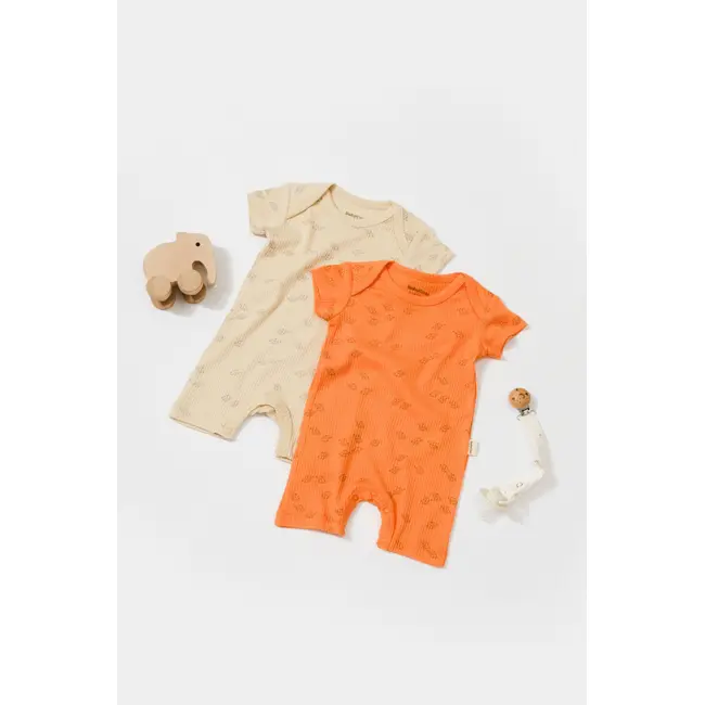 Set 2 salopete scurte Printed, BabyCosy, 50% modal+50% bumbac, Stone/Apricot (Marime: 12-18 Luni) JEMBC-CSYM11427-12
