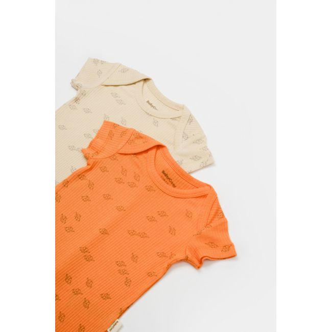 Set 2 salopete scurte Printed, BabyCosy, 50% modal+50% bumbac, Stone/Apricot (Marime: 3-6 Luni) JEMBC-CSYM11427-3