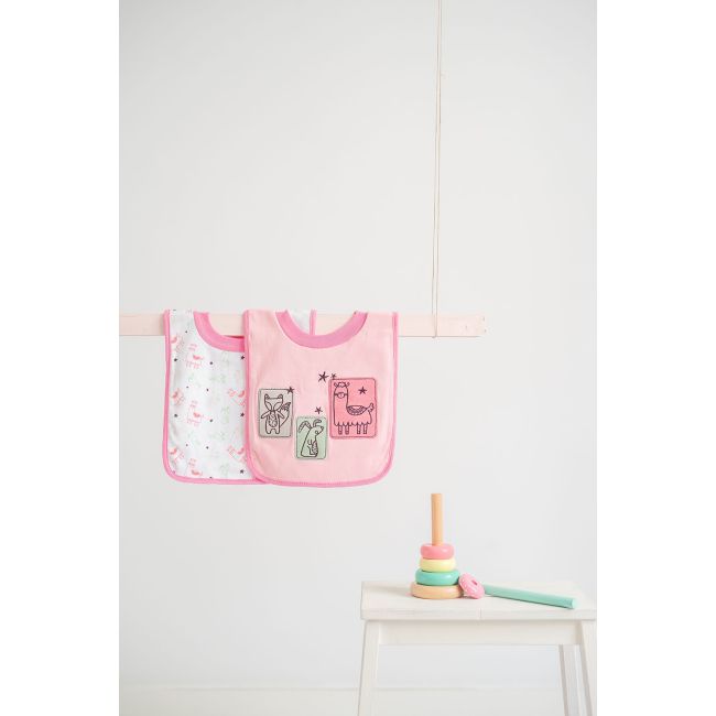 Set doua bavete cu gat elastic din bumbac olmitos lama pink lvtkolm07075