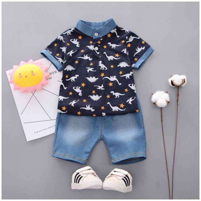 Costumas cu tricou bleumarine pentru baietei - Dino MD202303446-R1