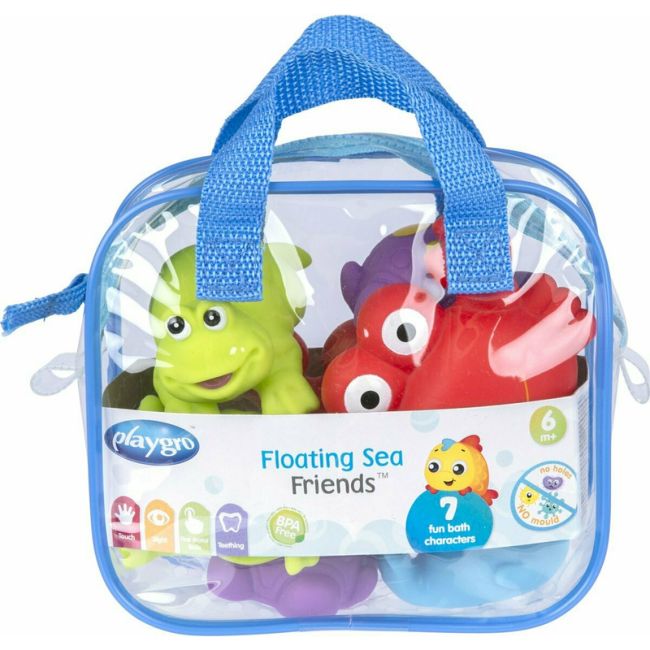 Set 7 animalute de baie, Fara gauri, Cu gentuta pentru transport, Fara BPA, Floating Sea Friends, Playgro, New Blue BYN1147974