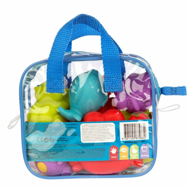 Set 7 animalute de baie, Fara gauri, Cu gentuta pentru transport, Fara BPA, Floating Sea Friends, Playgro, New Blue BYN1147974