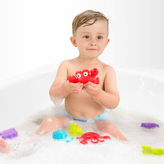 Set 7 animalute de baie, Fara gauri, Cu gentuta pentru transport, Fara BPA, Floating Sea Friends, Playgro, New Blue BYN1147974