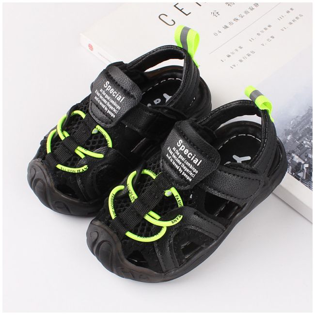 Sandale negre cu sireturi neon pentru baietei LIA189-2-c