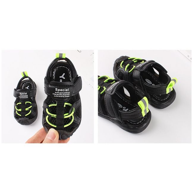 Sandale negre cu sireturi neon pentru baietei LIA189-2-c