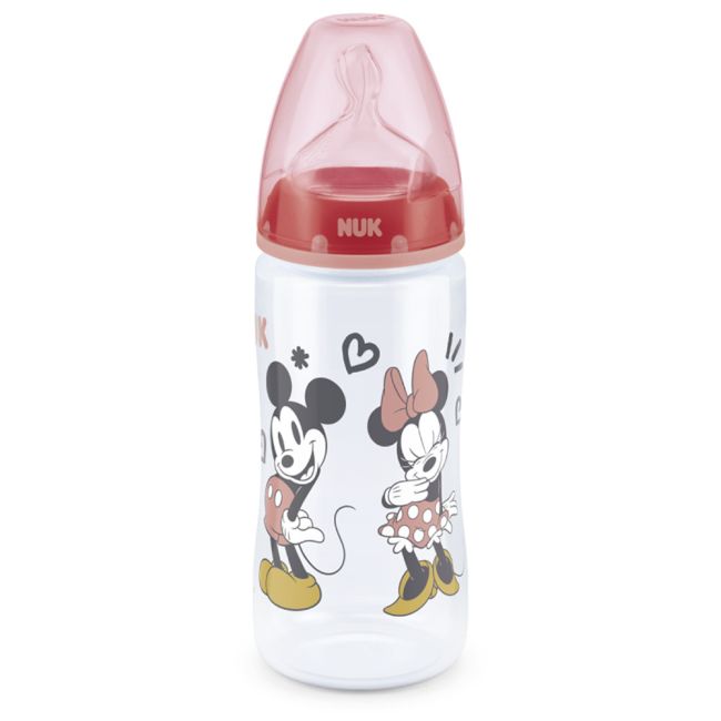 Biberon Nuk First Choice PP 300 ml Control Temperatura Tetina Silicon M 6-18 luni Mickey Rosu ERFMAR-N4680