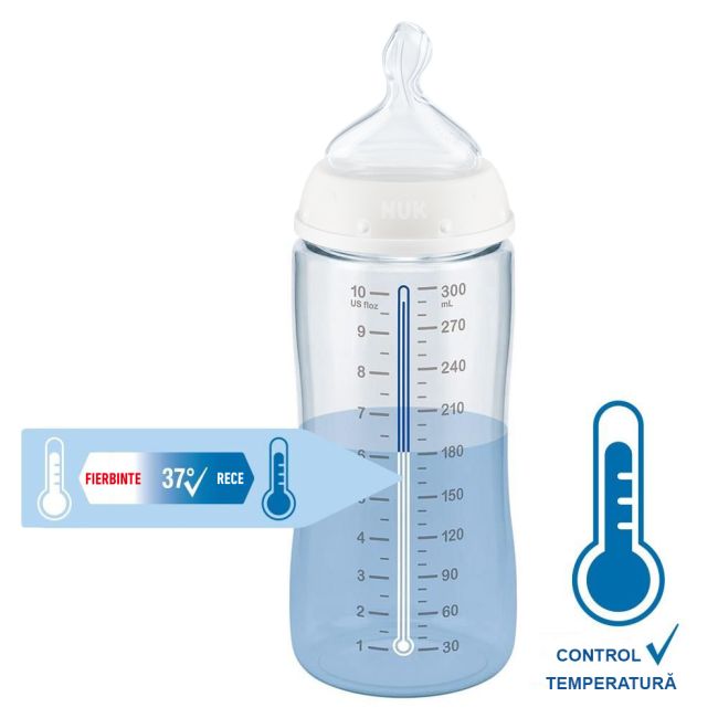 Biberon Nuk First Choice PP 300 ml Control Temperatura Tetina Silicon M 6-18 luni Mickey Rosu ERFMAR-N4680