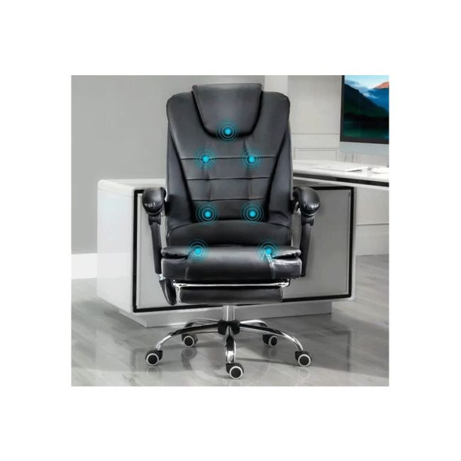 Scaun directorial cu functie de masaj off 418m, temporizator, 7 puncte, inaltime reglabila, cadru cromat, 120 kg, negru drm10124