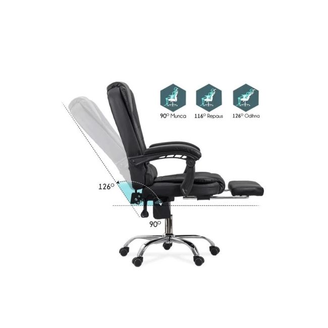 Scaun directorial cu functie de masaj off 418m, temporizator, 7 puncte, inaltime reglabila, cadru cromat, 120 kg, negru drm10124