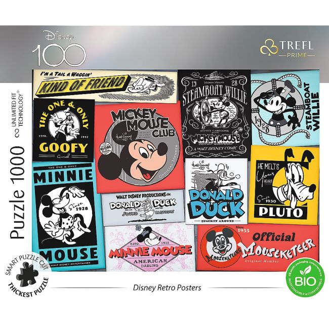 PUZZLE TREFL UFT 1000 DISNEY 100 POSTERELE RETRO VIV10761