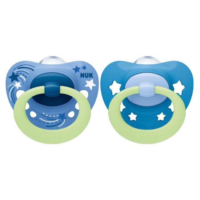Suzeta Nuk Signature Night Silicon 0-6 luni M1 Albastru, Set 2 Bucati ERFMAR-N4543