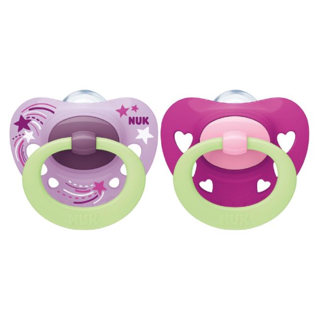 Suzeta Nuk Signature Night Silicon 0-6 luni M1 Mov, Set 2 Bucati ERFMAR-N4550