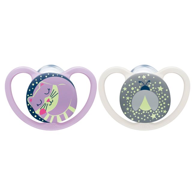 Suzeta Nuk Space Night Silicon 0-6 luni Roz, Set 2 Bucati ERFMAR-N0697