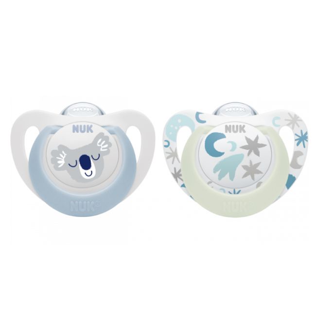Suzeta Nuk Star Day & Night Silicon 0-6 luni M1 Bleu, Set 2 Bucati ERFMAR-N4208