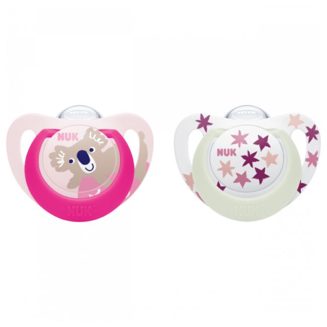 Suzeta Nuk Star Day & Night Silicon 6-18 luni M2 Roz, Set 2 Bucati ERFMAR-N4222