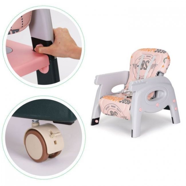 Scaun de masa 2 in 1 pentru copii ecotoys ha-033 - roz edeediha-033pink