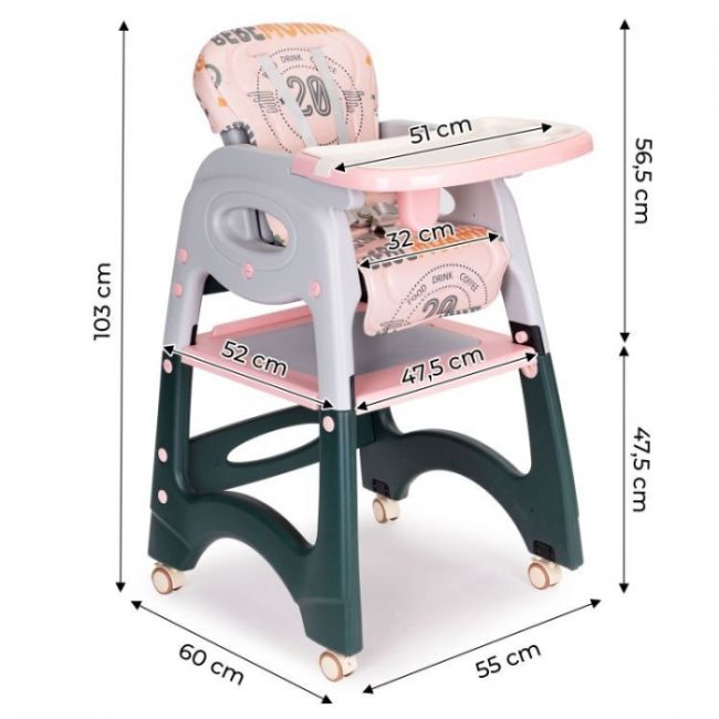 Scaun de masa 2 in 1 pentru copii ecotoys ha-033 - roz edeediha-033pink
