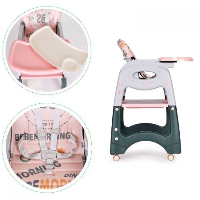 Scaun de masa 2 in 1 pentru copii ecotoys ha-033 - roz edeediha-033pink