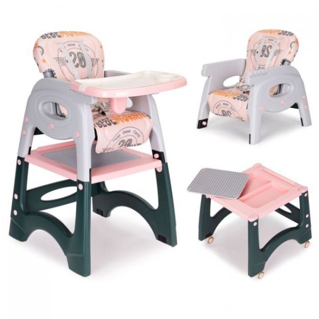 Scaun de masa 2 in 1 pentru copii ecotoys ha-033 - roz edeediha-033pink