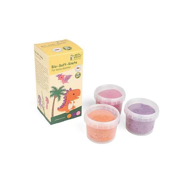 Set Plastilina organica, pentru copii, 2 ani+, 3 culori, moale, nelipicioasa, usor de modelat, roz/mov/bej, Grunspecht 680-V1