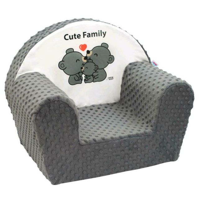 Fotoliu din burete pentru copii, Din tesatura minky, Cute Family, New Baby, 9 luni - 5 ani, Cu Husa detasabila, Gray BYN41222
