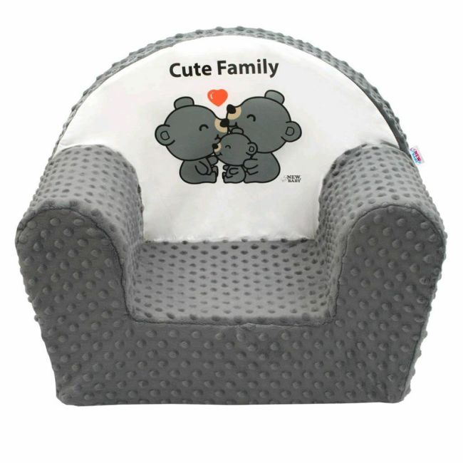 Fotoliu din burete pentru copii, Din tesatura minky, Cute Family, New Baby, 9 luni - 5 ani, Cu Husa detasabila, Gray BYN41222