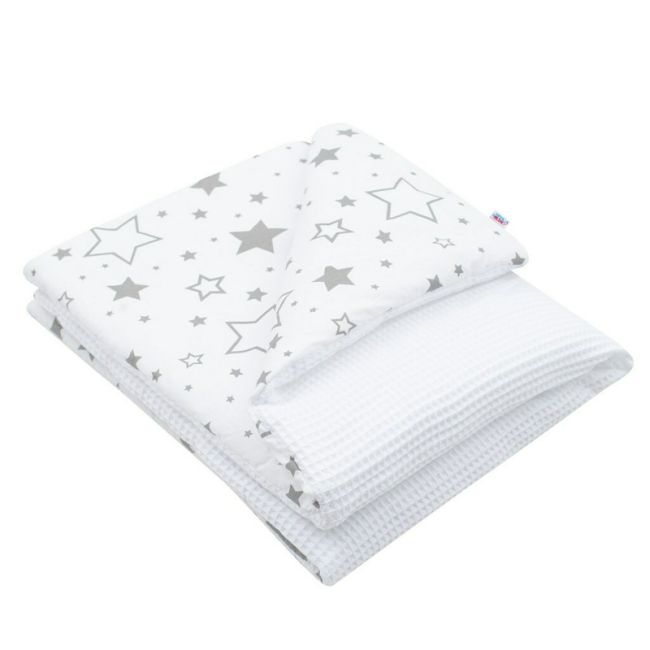 Paturica cu doua fete, Dimensiune mare 80x102 cm, Din materiale certificate Oeko Tex Standard 100, New Baby, Waffle white stars BYN43929