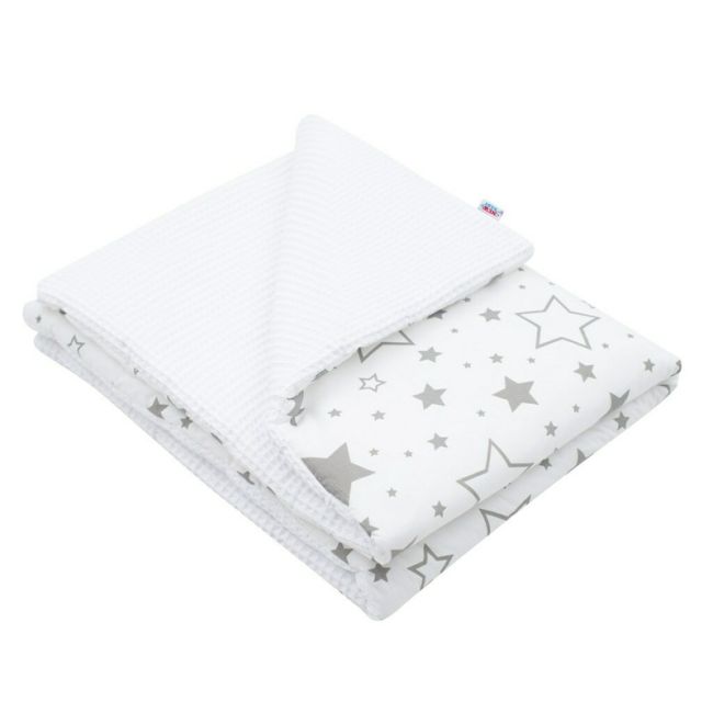 Paturica cu doua fete, Dimensiune mare 80x102 cm, Din materiale certificate Oeko Tex Standard 100, New Baby, Waffle white stars BYN43929