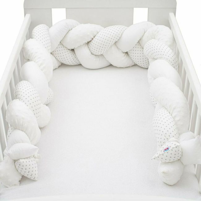Protectie laterala pentru patut, Tip Bumper impletit, Din bumbac, Din materiale certificate Oeko Tex Standard 100, New Baby, Lungime 225 cm, Minky/Dot grey BYN41329