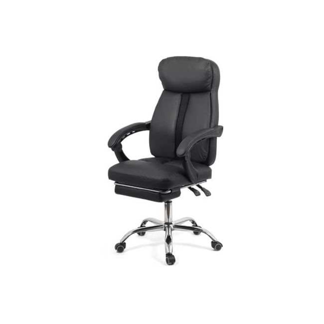 Scaun directorial off 321, spatar ergonomic, piele ecologica, suport picioare retractabil, baza cromata, 110 kg, negru drm10128