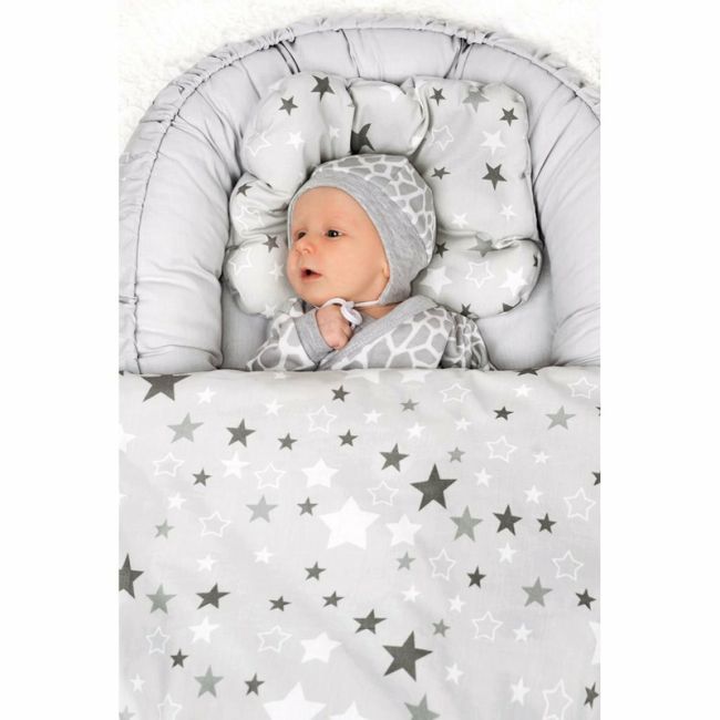 Set 3 piese, Baby Nest, Cu paturica si pernuta, New Baby, Grey stars BYN33692