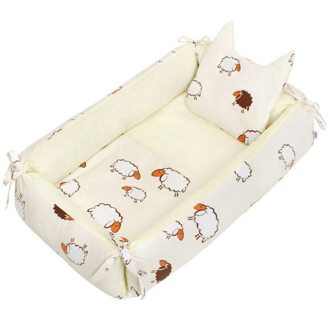 Set 3 piese, Baby Nest multifunctional, Cu paturica si pernuta cu urechi, New Baby, Sheep Beige BYN37528