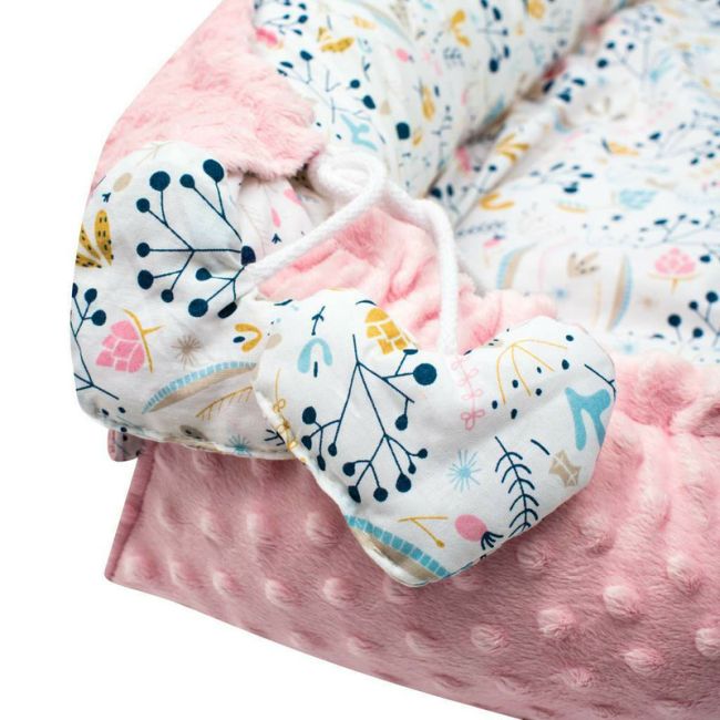 Set 3 piese Luxury, Baby Nest cu doua fete, Cu paturica si pernuta in forma de inima, New Baby, Minky Cranberries BYN46830