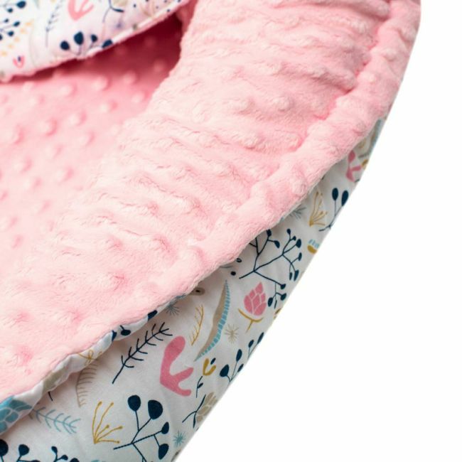 Set 3 piese Luxury, Baby Nest cu doua fete, Cu paturica si pernuta in forma de inima, New Baby, Minky Cranberries BYN46830