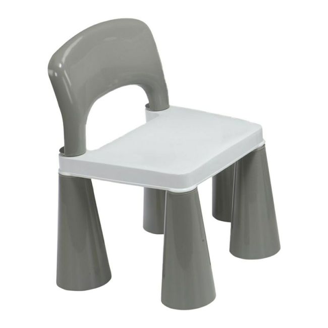 Set masuta si doua scaune pentru copii, Grey and White, Cu parte detasabila si reversibila, Partea reversibila pentru Lego Duplo, New Baby BYN49111