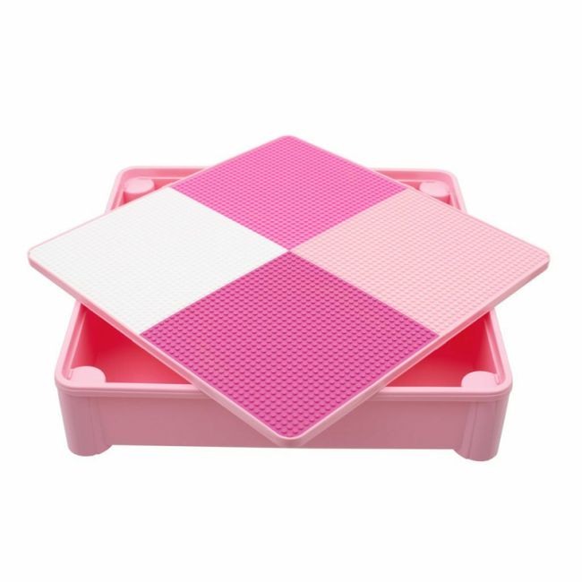 Set masuta si doua scaune pentru copii, Pink, Cu parte detasabila si reversibila, Partea reversibila pentru Lego Duplo, New Baby BYN39259