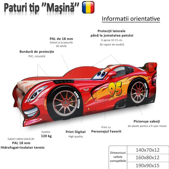 Pat Pentru Copii 2-12 Ani Hero Dublu Model Tip Masina - ASC-spm-her_dbl