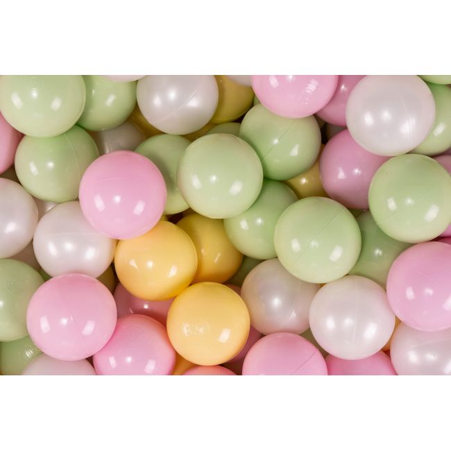 Meowbaby   Set Bile Din Plastic Pentru Centru De Joaca 7cm, 200 Buc: Alb Perlat   Verde Deschis   Roz Pastel   Galben Pastel Pjbzpbpgpy002