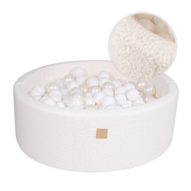 Piscina Uscata Cu 250 De Bile (alb) Meowbaby  , Tesatura Bucle, 90x30 Cm, Teddy Alb Pjbbou03003
