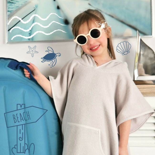 Qmini - Poncho baie, Cu gluga, buzunar si urechi, Materiale certificate Oeko Tex Standard 100, 1 - 4 ani, Heather BYN6426972019552