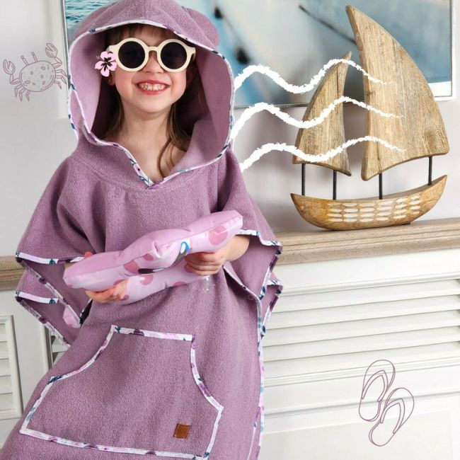 Qmini - Poncho baie, Cu gluga, buzunar si urechi, Materiale certificate Oeko Tex Standard 100, 1 - 4 ani, Heather BYN6426972019552