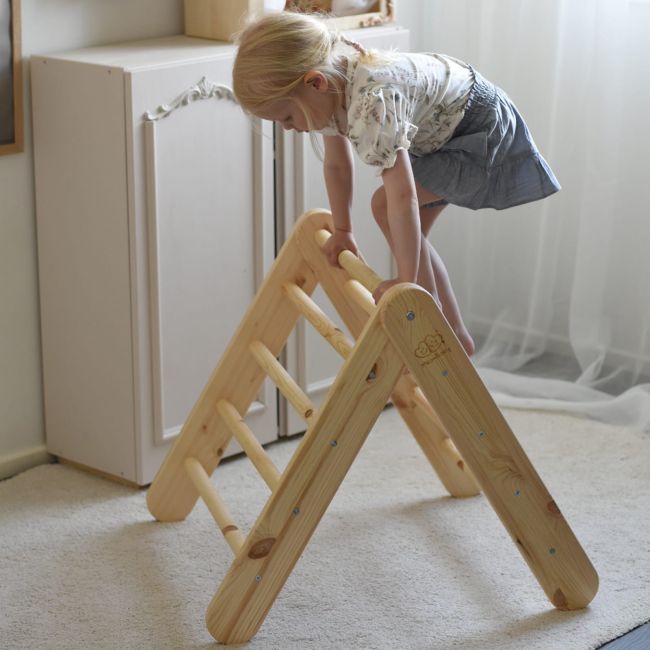 Scara Din Lemn Pentru Copii - Triunghi De Catarare Tip Pikler Montessori, Natural, Meowbaby Pjbwtd003