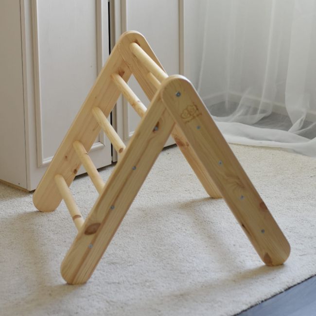 Scara Din Lemn Pentru Copii - Triunghi De Catarare Tip Pikler Montessori, Natural, Meowbaby Pjbwtd003