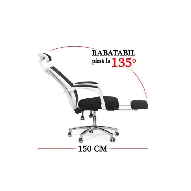 Scaun birou egonomic cu suport picioare off 420, mesh, suport lombar ajustabil, inaltime reglabila, 110 kg, negru drm10130