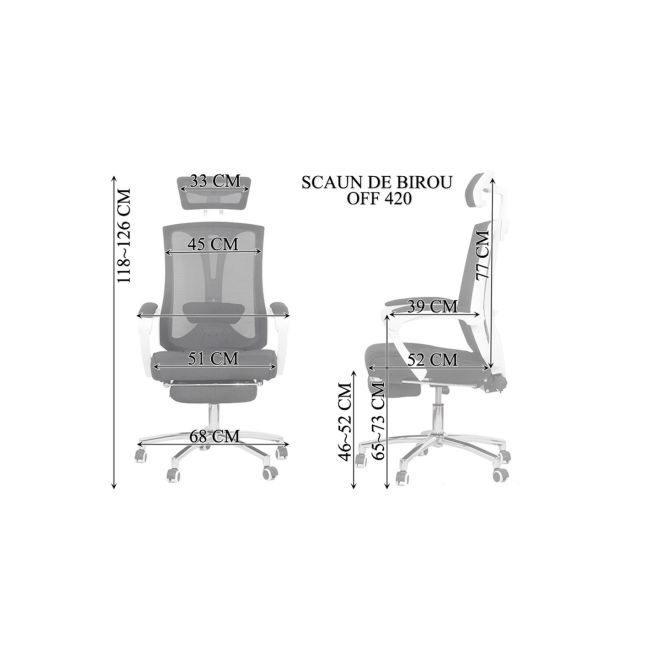 Scaun birou egonomic cu suport picioare off 420, mesh, suport lombar ajustabil, inaltime reglabila, 110 kg, negru drm10130