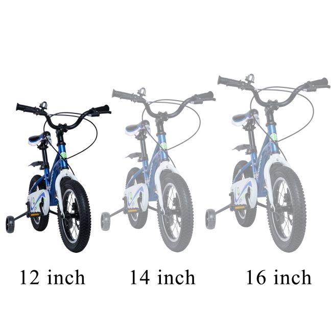 Bicicleta pentru copii 2-4 ani HappyCycles KidsCare, roti 12 inch, cu roti ajutatoare si frane pe disc, albastru SUPKC_HC12-blue