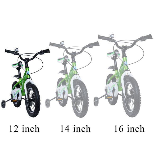 Bicicleta pentru copii 2-4 ani HappyCycles KidsCare, roti 12 inch, cu roti ajutatoare si frane pe disc, verde SUPKC_HC12-green